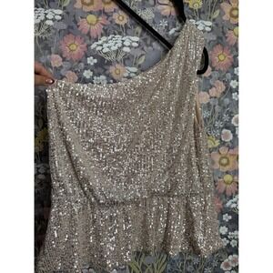 Generation K Womens Champagne Sequin One Shoulder Peplum Top Plus Size XXL